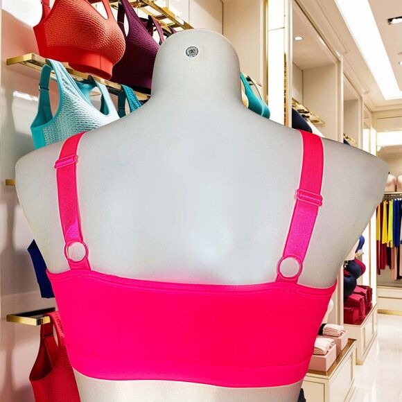 Plus Athleisure Sports Bra Womens 1x 2x Hot Pink Strappy Seamless Bralette - Picture 6 of 8
